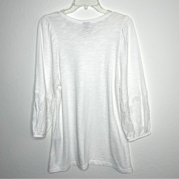 Chico’s Laser Cut Eyelet Slub White Tee - Picture 4 of 7